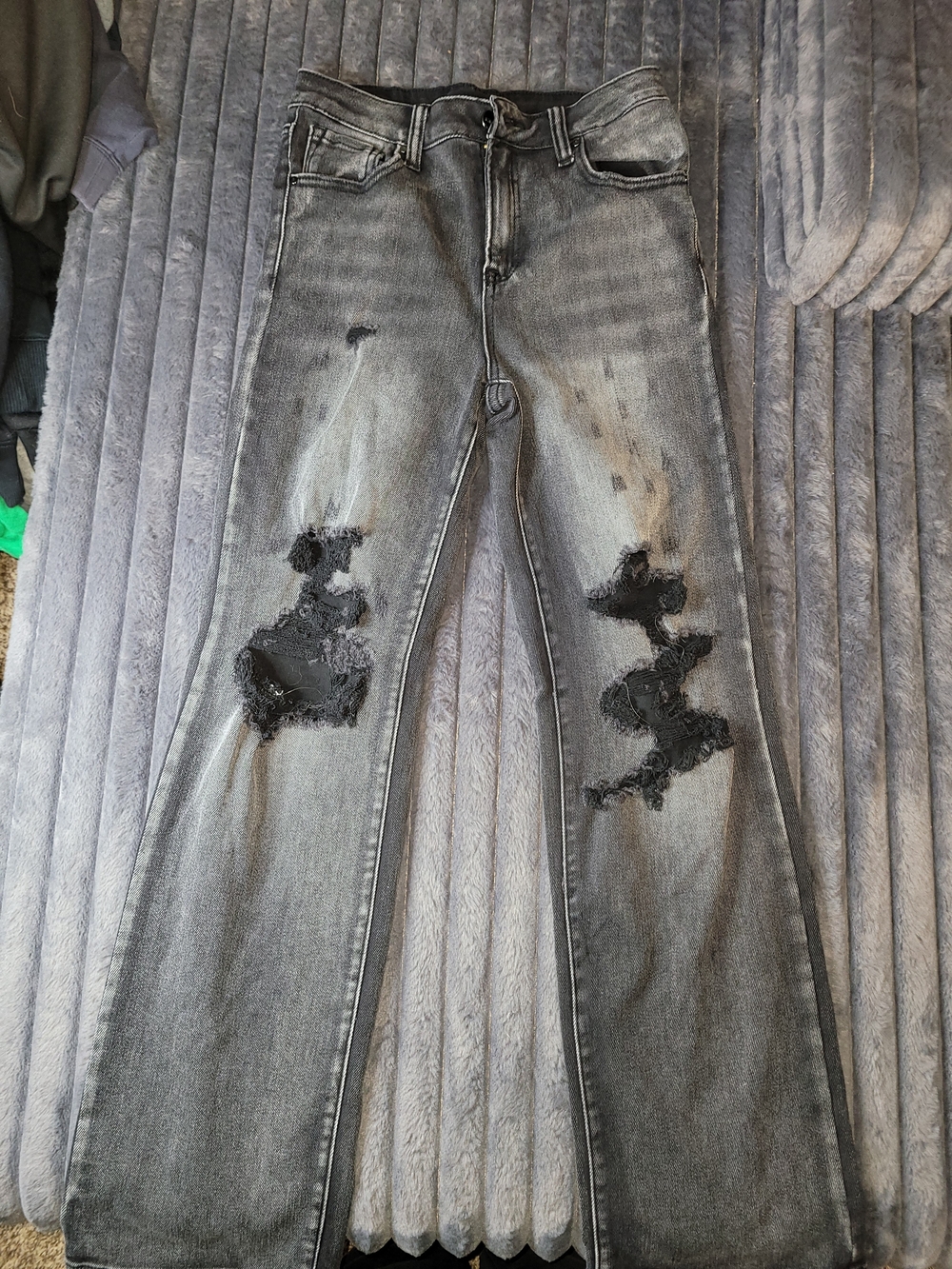 RISEN Women's Black Washed Distressed Flare Jeans Nice Stretch